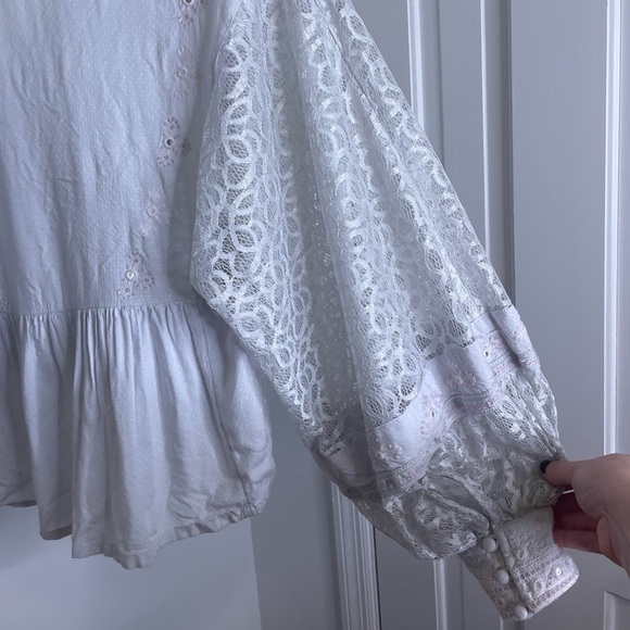 Free People Boogie All Night Baby Blue Bubble Sleeve Bouse - Picture 7 of 12